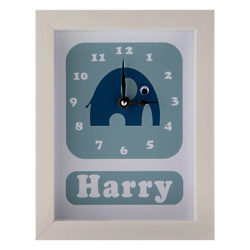 Stripey Cats Personalised Elwyn Elephant Framed Clock, 23 x 18cm Blue